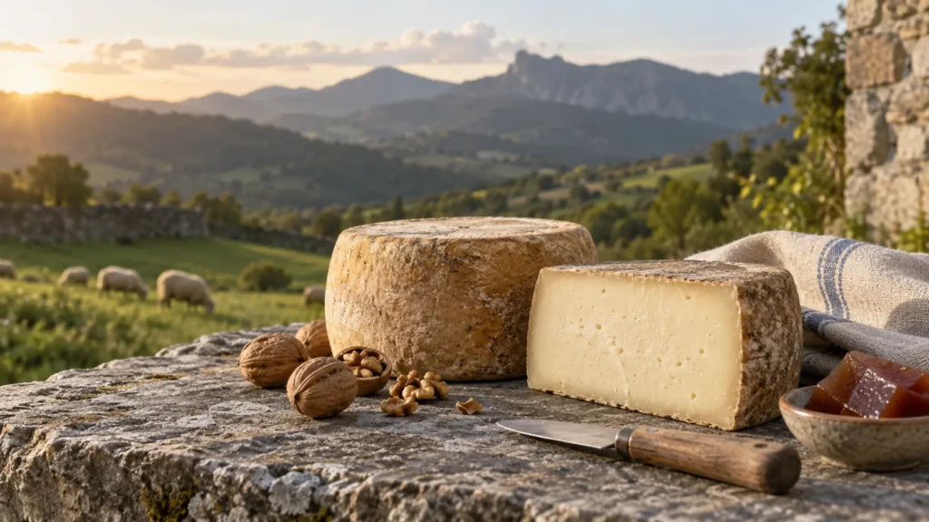 Fromages de brebis dans un paysage pyrénéen